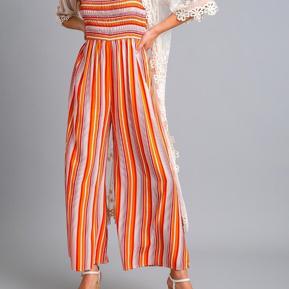 Umgee Striped Jumpsuit pockets NWOT - Picture 6 of 10